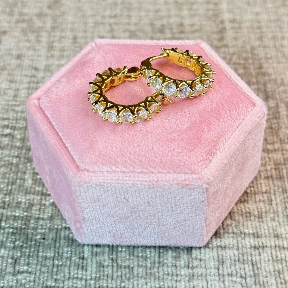 NEW Gold Moissanite Eternity Huggie Hoop Earrings
